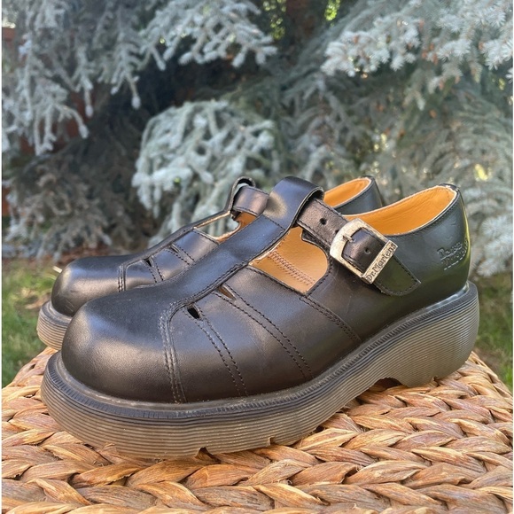 Dr Martens MIE Black Leather 8366 Y2K Chunky T-strap Mary Jane Oxfords Size 7/8 - Picture 4 of 12